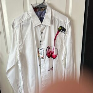 Robert Graham White Button-Down Shirt with Red Wine Pour Graphic